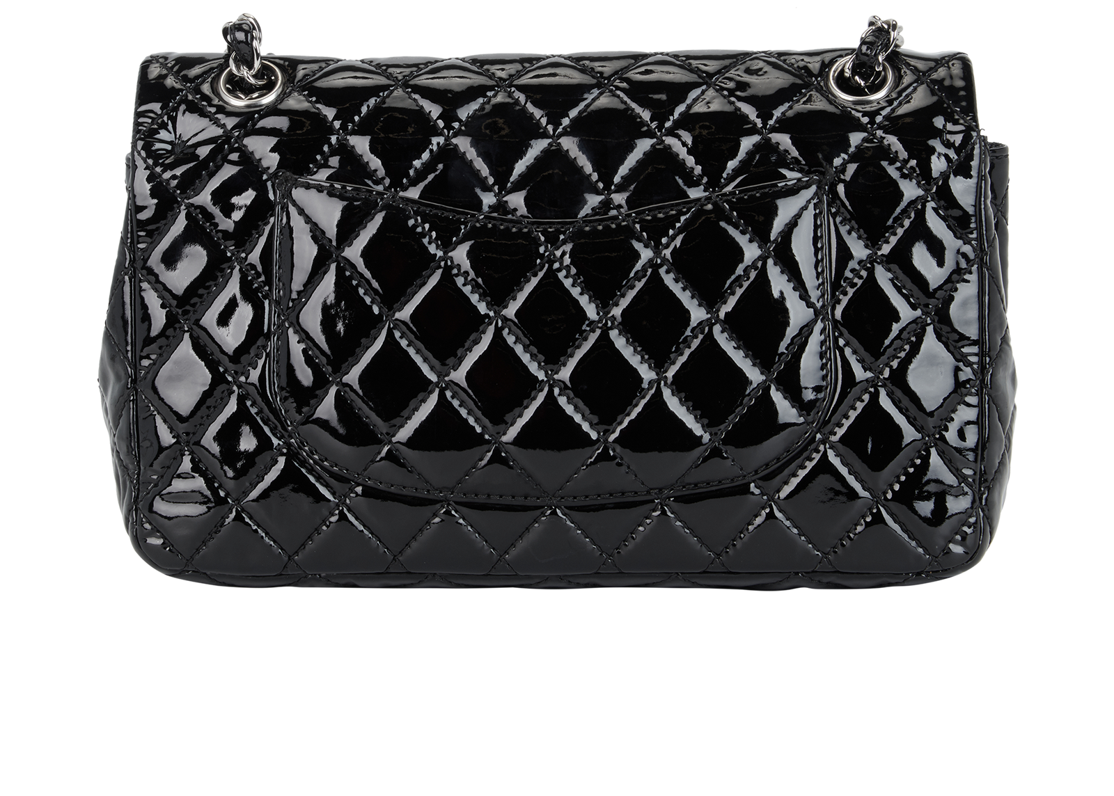 Medium Classic Double Flap, &pound;1,800, Handbags, Black, Patent Leather, Back view